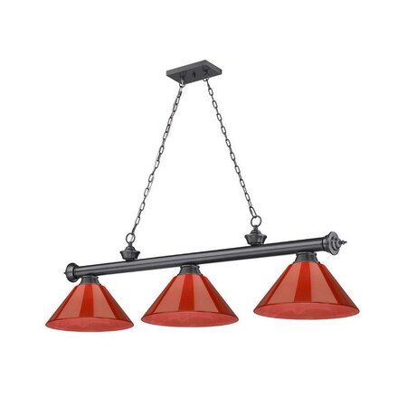 Z-Lite Cordon 3 Light Billiard, Bronze Plate & Red 2306-3BP-PRD